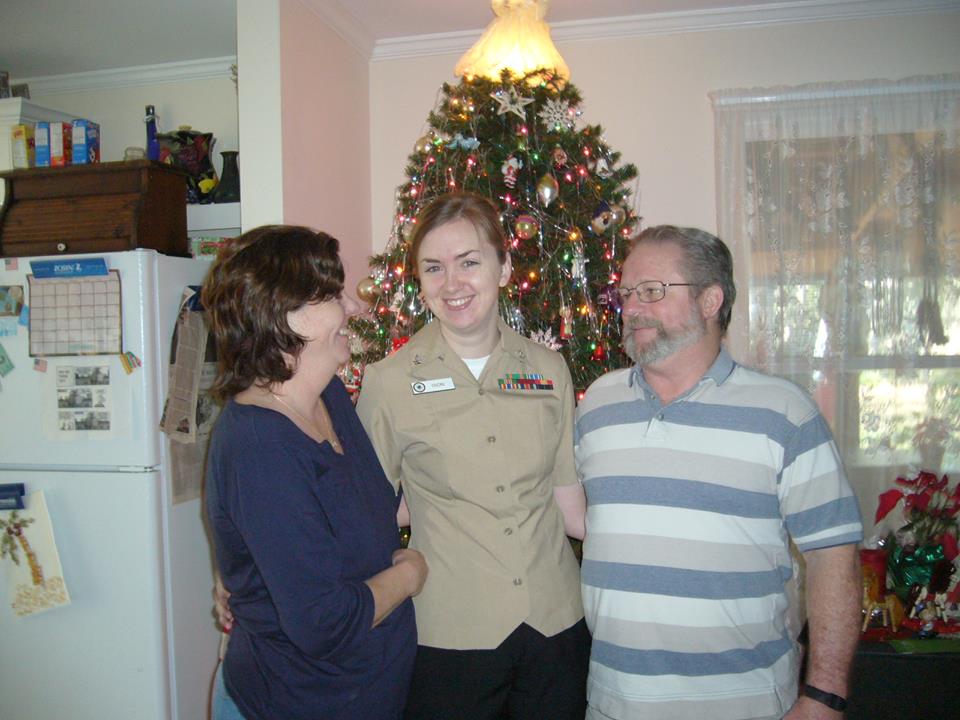 Amanda visiting her parents while home on leave. Amanda views her parents as her biggest supporters.